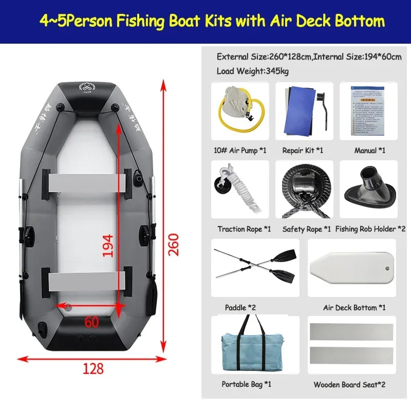 New Grey Inflatable Boat for River Lake for Adult PVC Inflatable Boat with Air Deck 0.7mm Thickness Inflatable Fishing Raft
