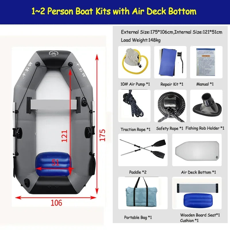 New Grey Inflatable Boat for River Lake for Adult PVC Inflatable Boat with Air Deck 0.7mm Thickness Inflatable Fishing Raft