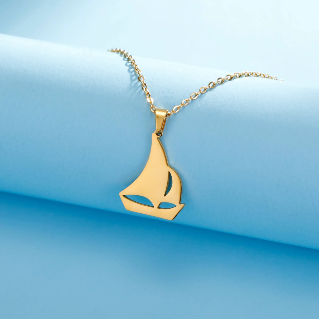 Sail Boat Necklace Ocean Sea Chain Sailor Ship Gift For Woman Men Pendant Gold Color Stainless Steel Fashion Trend Jewelry