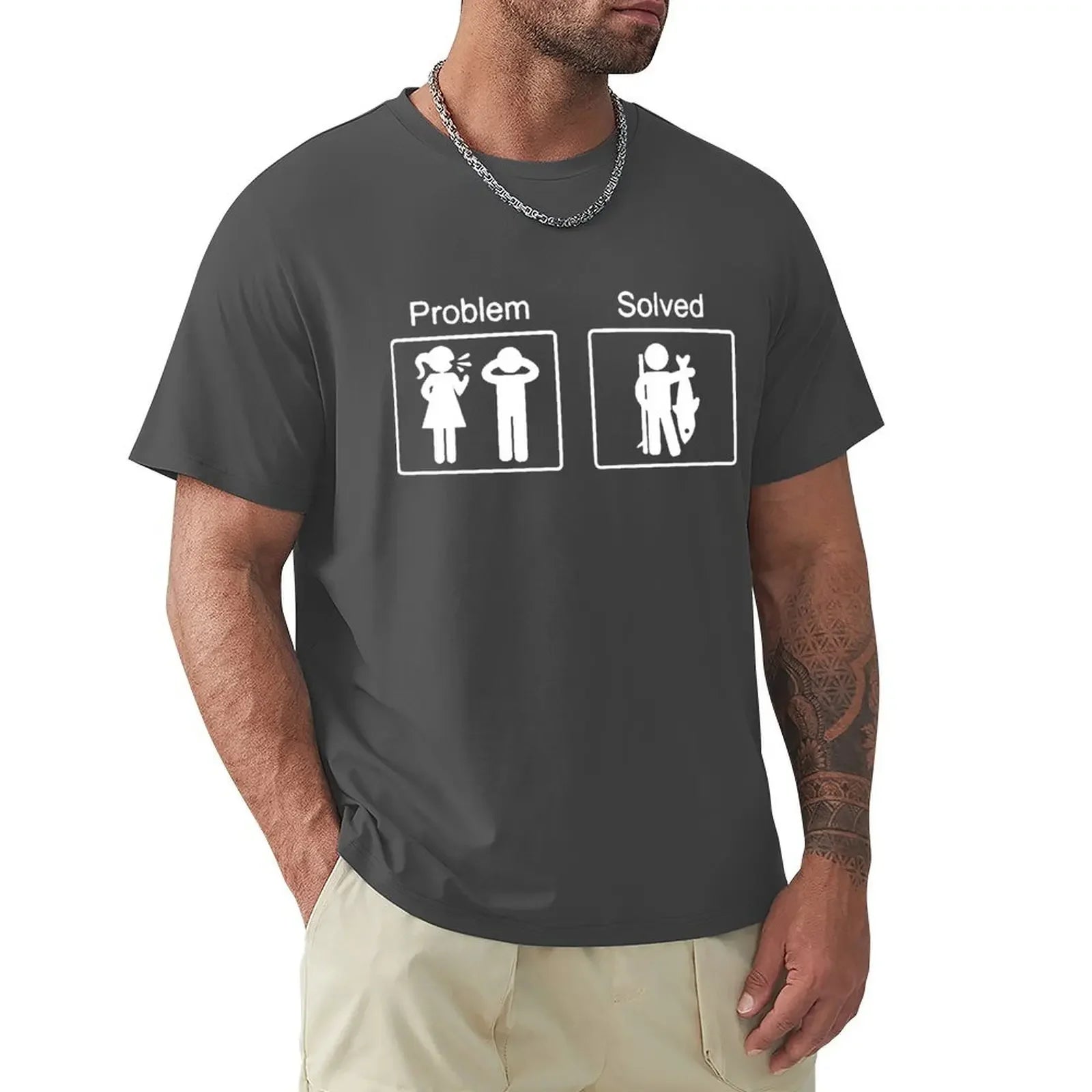 Funny Birthday Gifts Problem Solved T-shirt For Men Fishinger Fisherman Comedy Father Dad Cotton T Shirt Tshirt Summer Tops Tee