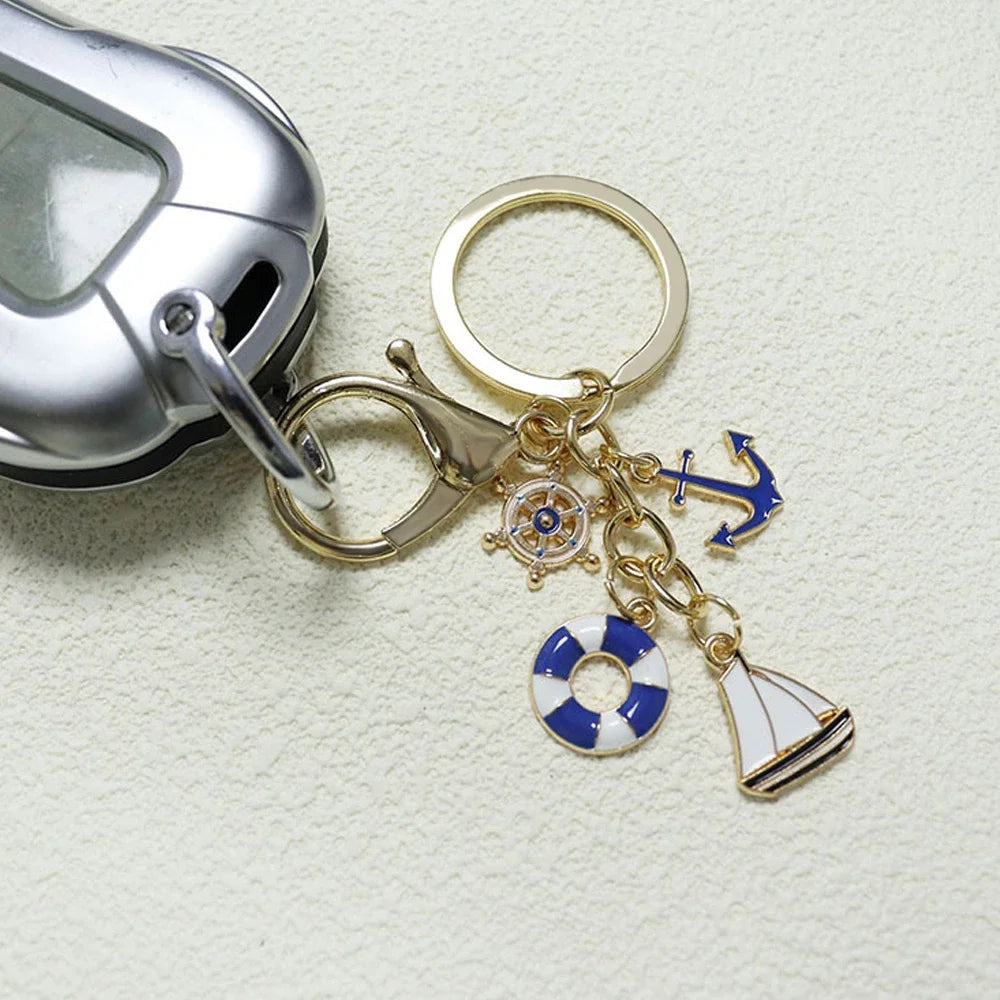 Nautical Theme Keychain Metal Boat Anchor Sailboat Life Buoy Pendant Keyrings Student Backpack Ornaments Boy Girl Souvenir Gift
