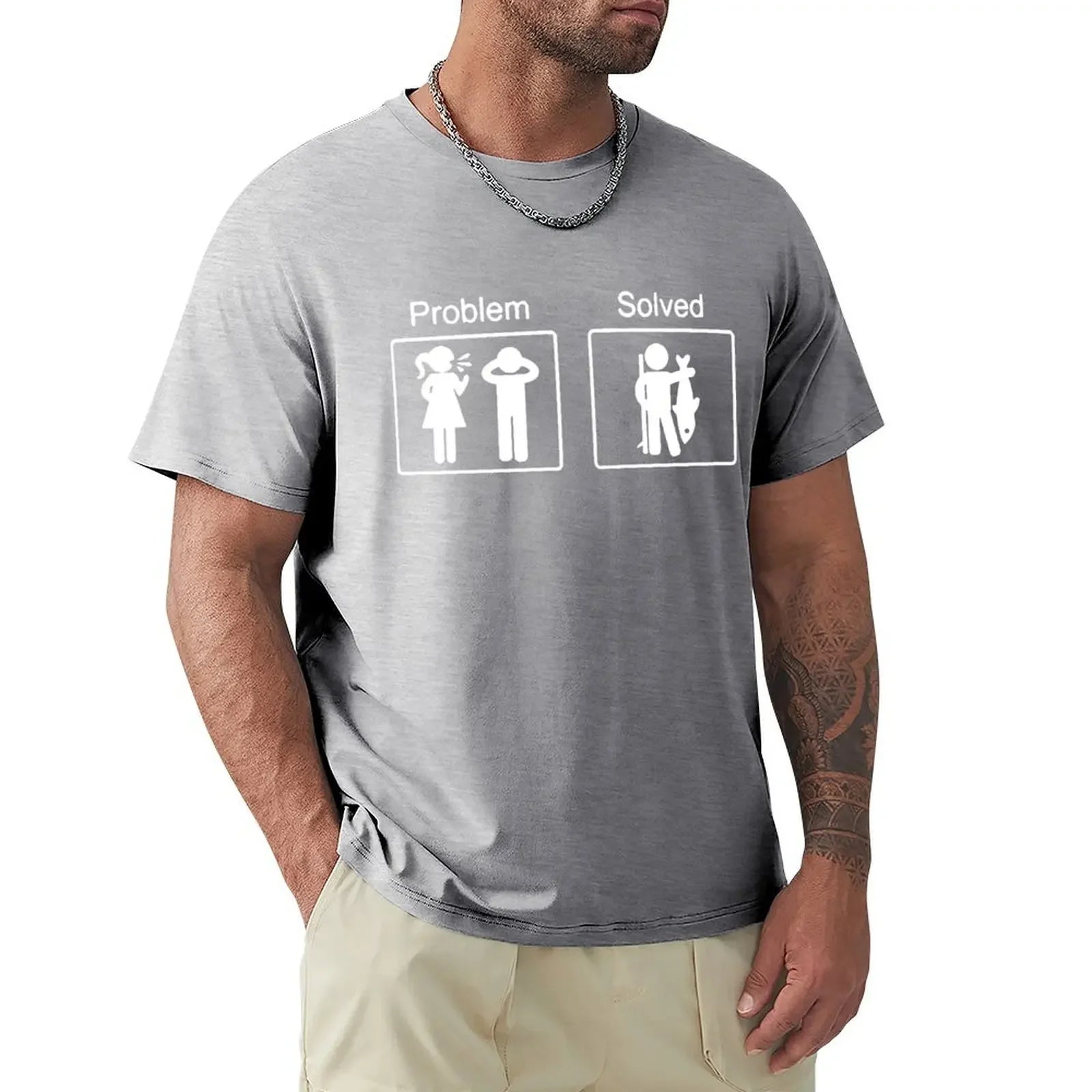 Funny Birthday Gifts Problem Solved T-shirt For Men Fishinger Fisherman Comedy Father Dad Cotton T Shirt Tshirt Summer Tops Tee