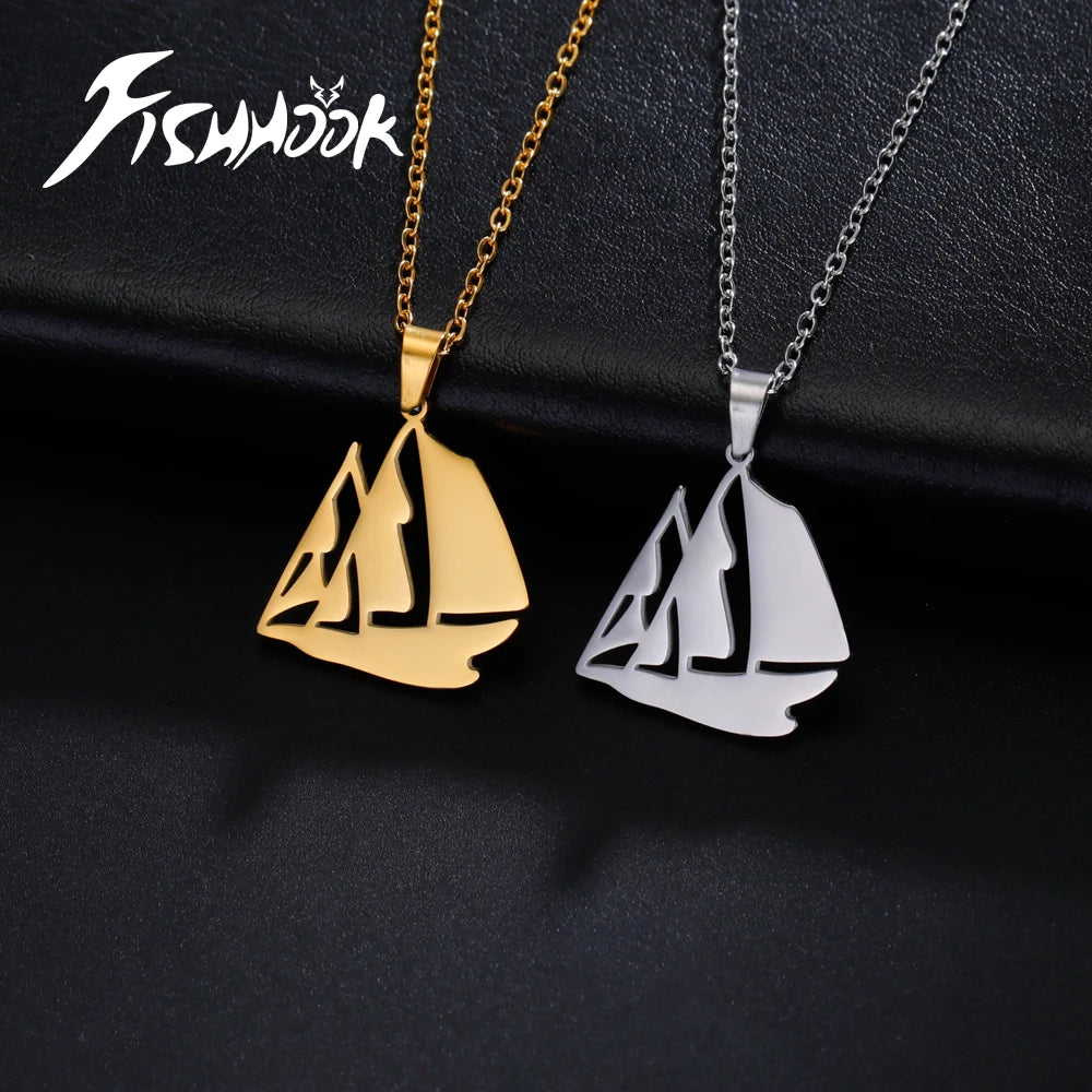 Sail Boat Necklace Ocean Sea Chain Sailor Ship Gift For Woman Men Pendant Gold Color Stainless Steel Fashion Trend Jewelry