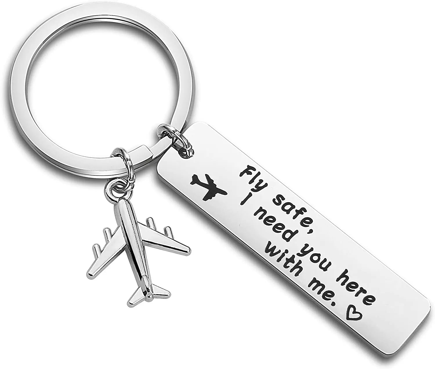 New Plane Fly Safe I Need You Here with Me Keychain Pendant  Pilot Boyfriends Husband Gifts Key Chain Dad Fathers Day Gift