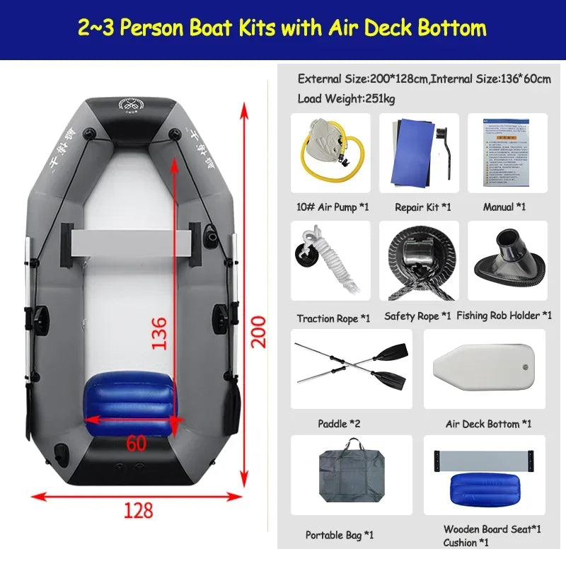 New Grey Inflatable Boat for River Lake for Adult PVC Inflatable Boat with Air Deck 0.7mm Thickness Inflatable Fishing Raft