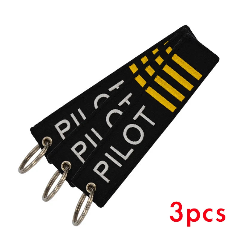 Aviation Gift Double-sided Embroidery Pilot Epaulettes 3 Bars Pendant Key Chain Keychain Rectangle Keyring Wholesale
