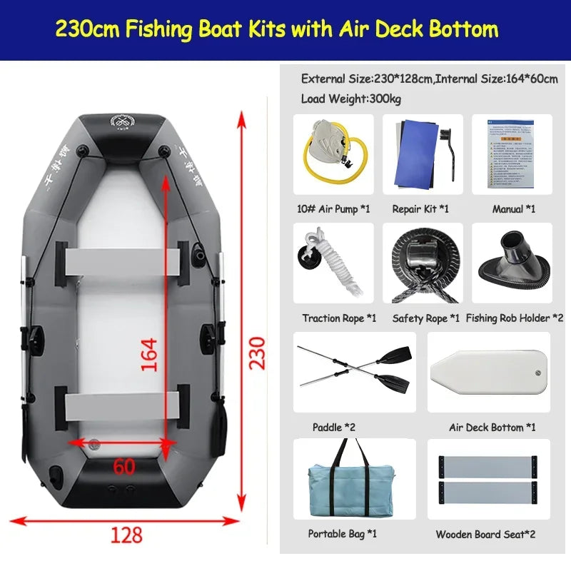 New Grey Inflatable Boat for River Lake for Adult PVC Inflatable Boat with Air Deck 0.7mm Thickness Inflatable Fishing Raft