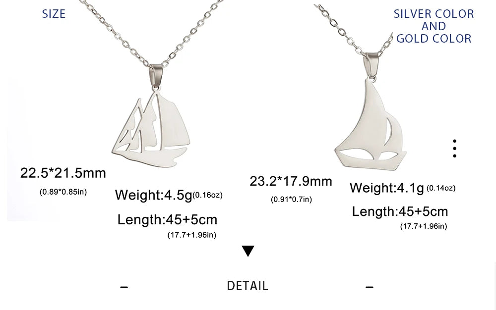 Sail Boat Necklace Ocean Sea Chain Sailor Ship Gift For Woman Men Pendant Gold Color Stainless Steel Fashion Trend Jewelry