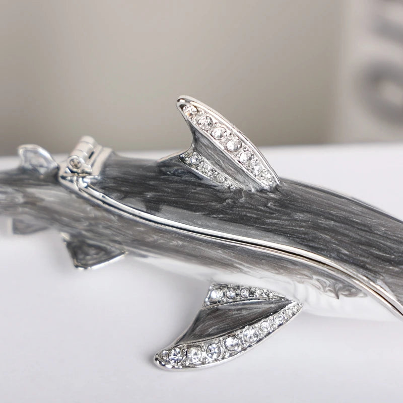 SHINNYGIFTS Hand Painted Enameled Shark Decorative Hinged Jewelry Trinket Box Unique Gift for Family