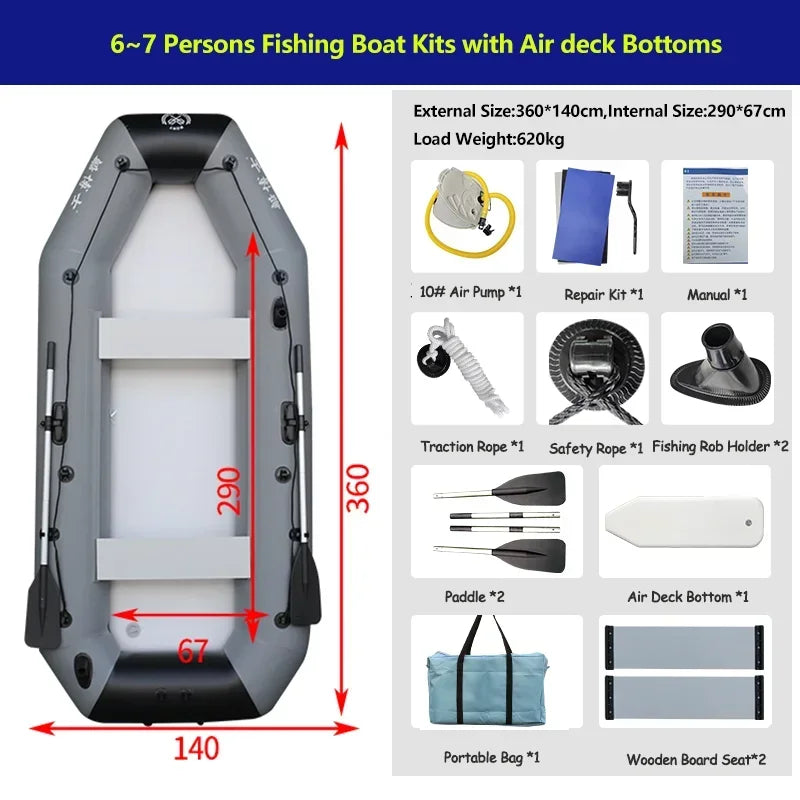 New Grey Inflatable Boat for River Lake for Adult PVC Inflatable Boat with Air Deck 0.7mm Thickness Inflatable Fishing Raft
