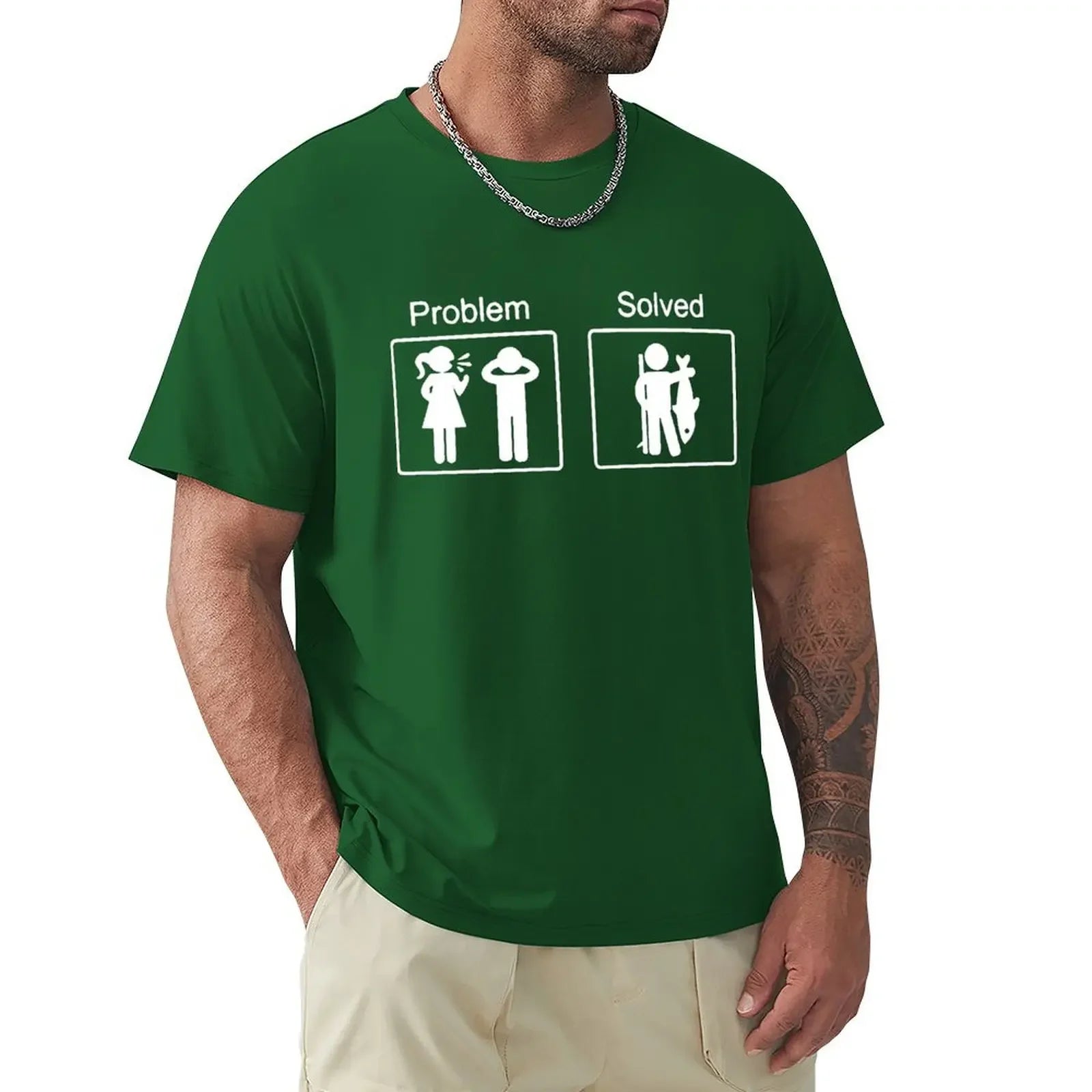 Funny Birthday Gifts Problem Solved T-shirt For Men Fishinger Fisherman Comedy Father Dad Cotton T Shirt Tshirt Summer Tops Tee
