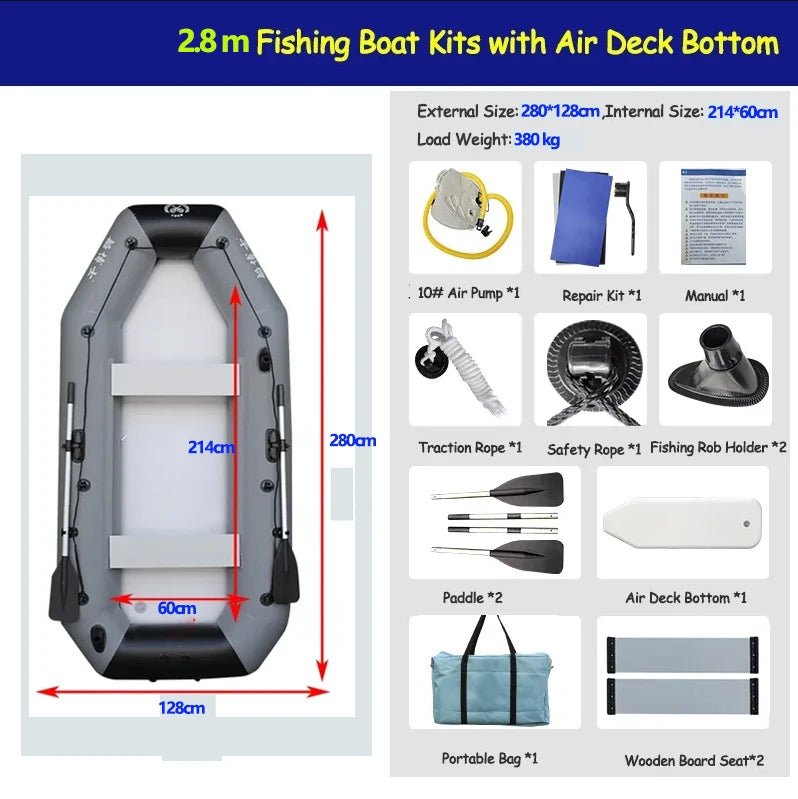 New Grey Inflatable Boat for River Lake for Adult PVC Inflatable Boat with Air Deck 0.7mm Thickness Inflatable Fishing Raft