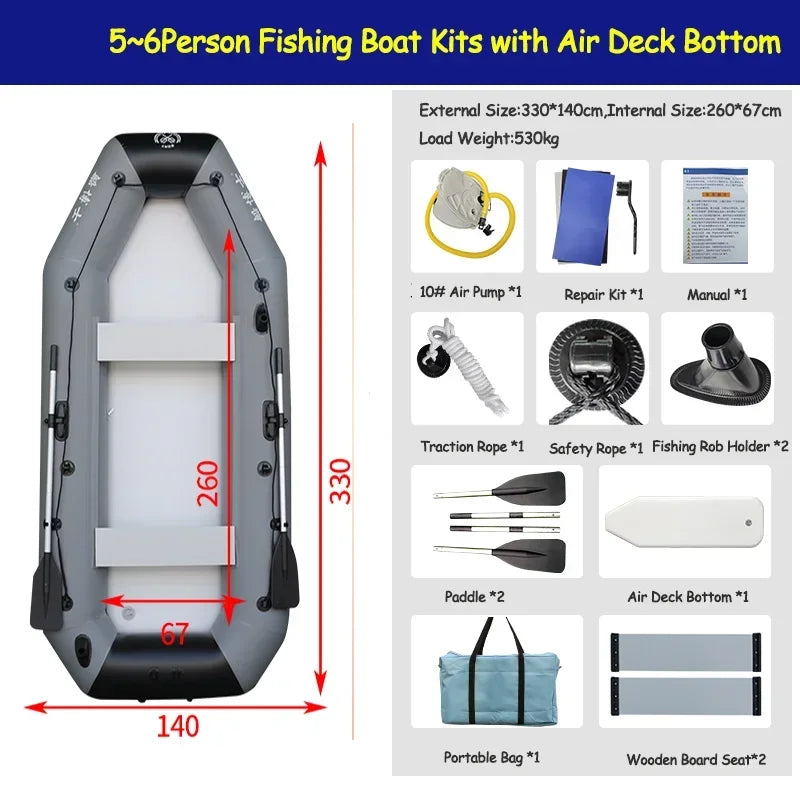 New Grey Inflatable Boat for River Lake for Adult PVC Inflatable Boat with Air Deck 0.7mm Thickness Inflatable Fishing Raft