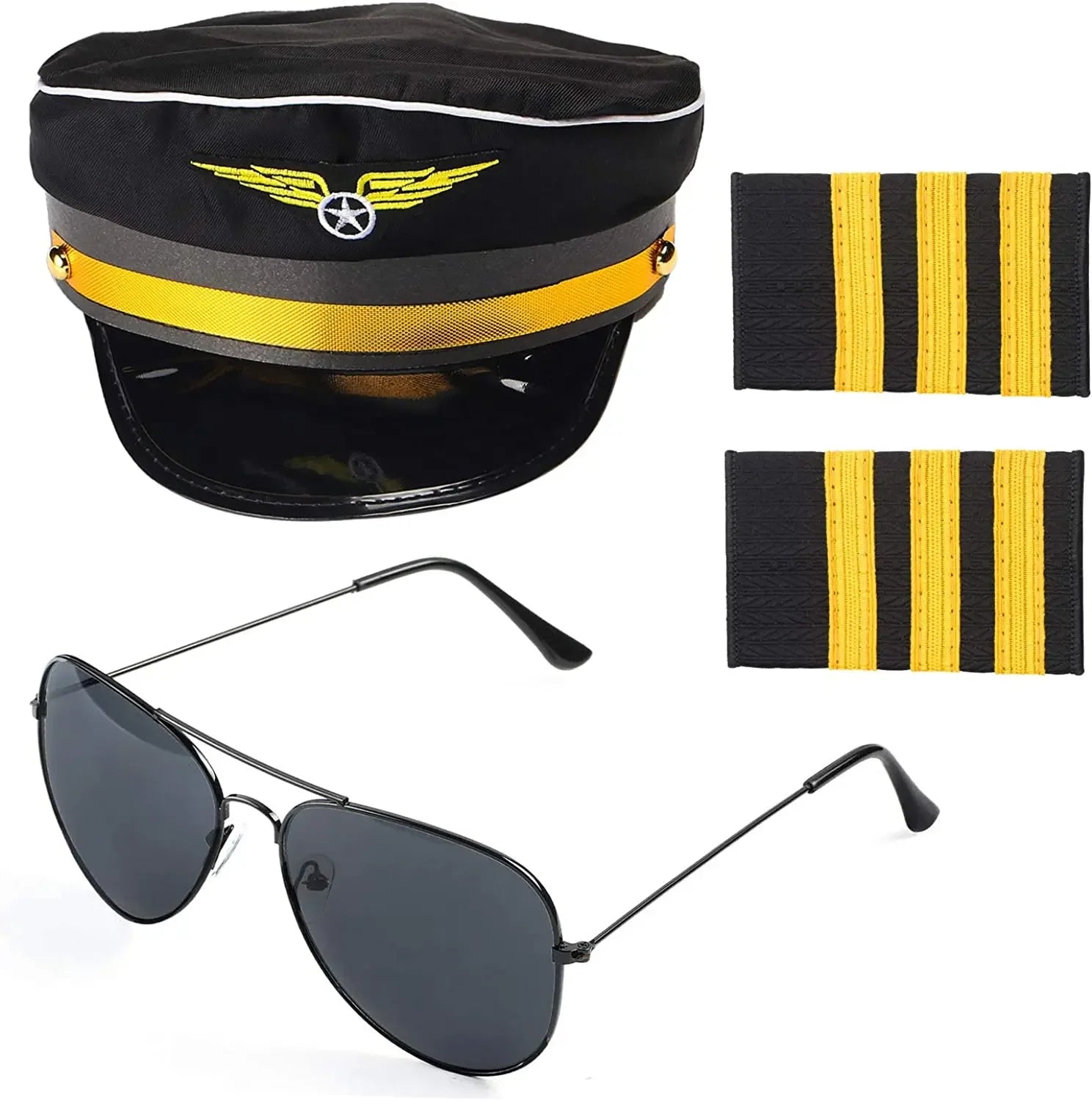 Airline Pilot Captain Costume Kit Pilot Dress Up Accessory Set with Aviator Sunglasses Larp Gangster Medieval Accessories