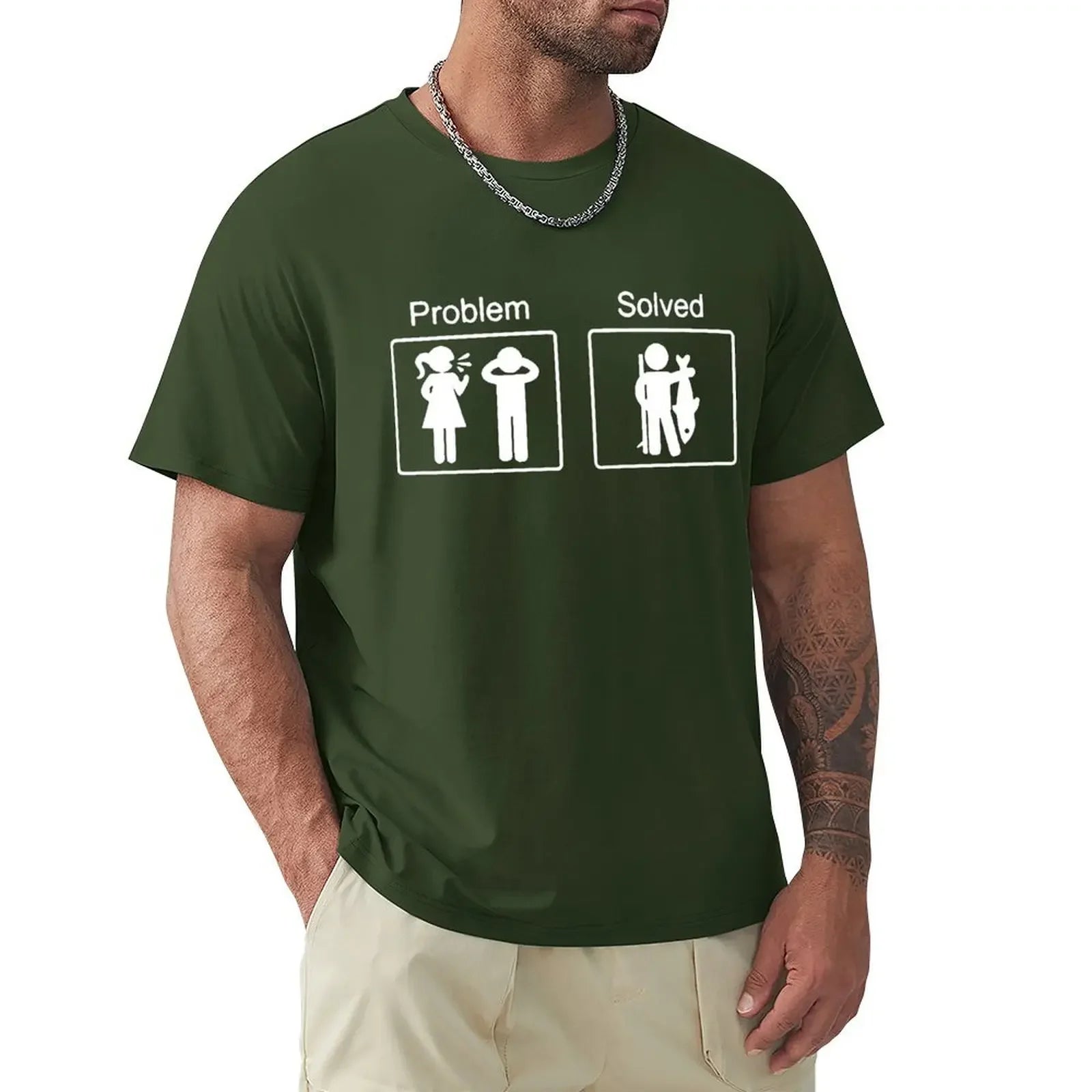 Funny Birthday Gifts Problem Solved T-shirt For Men Fishinger Fisherman Comedy Father Dad Cotton T Shirt Tshirt Summer Tops Tee