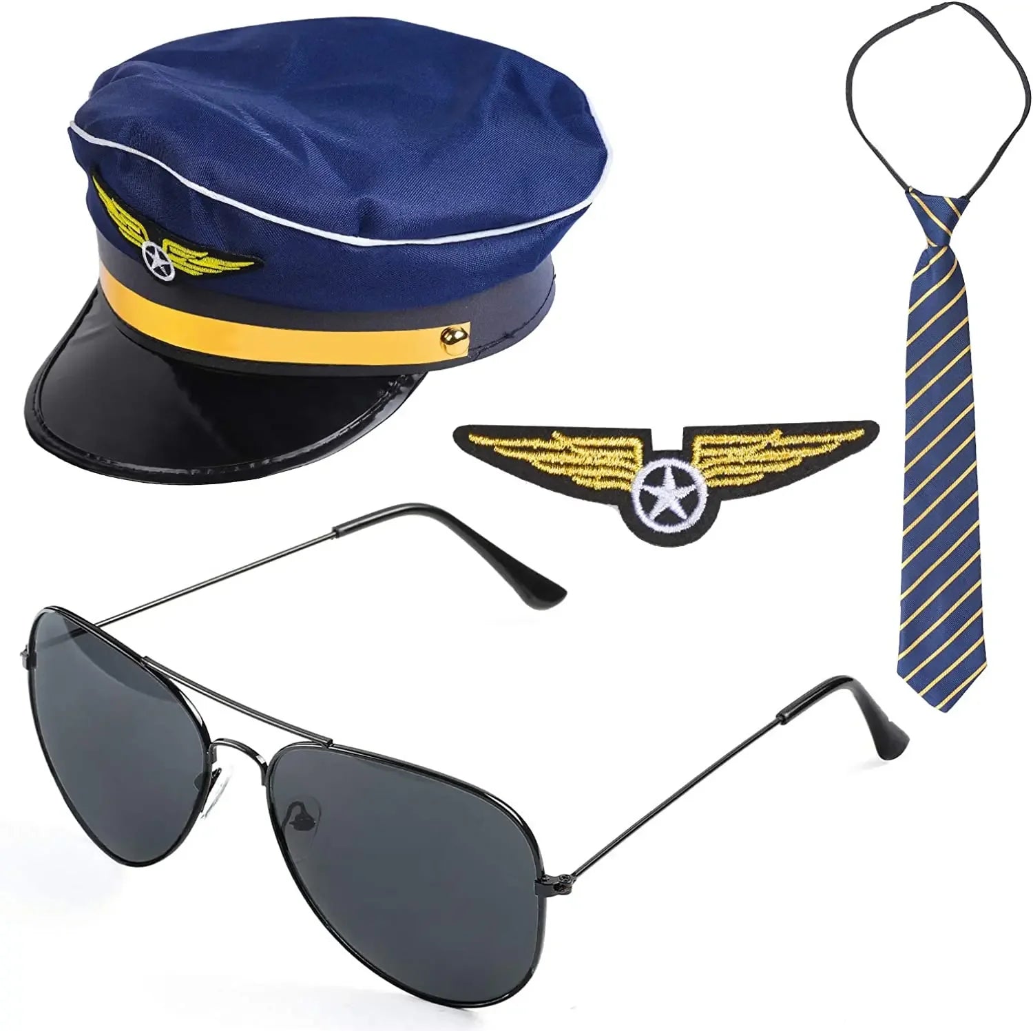 Airline Pilot Captain Costume Kit Pilot Dress Up Accessory Set with Aviator Sunglasses Larp Gangster Medieval Accessories