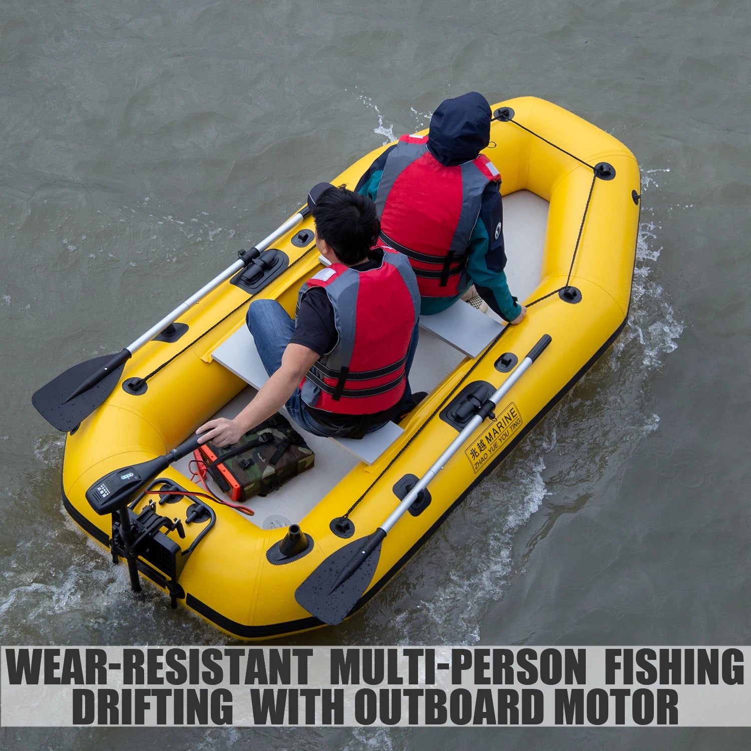 KOETSU Inflatable Kayak Fishing Boat: Bright Yellow 2-Person Drift Craft for Anglers