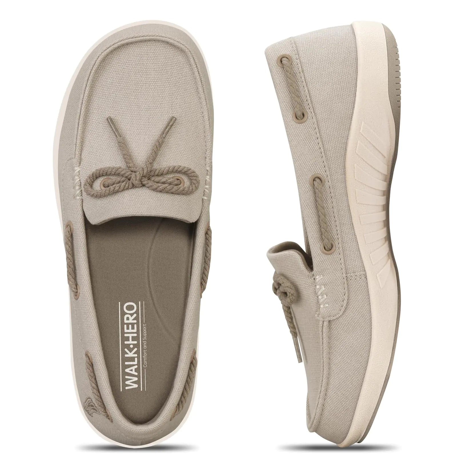 Slip On Shoes Women - Casual Comfortable Boat Shoes for Women with Arch Support - Orthopedic Canvas Loafers Shoes for Plantar Fasciitis & Daily Walking (Beige 06)