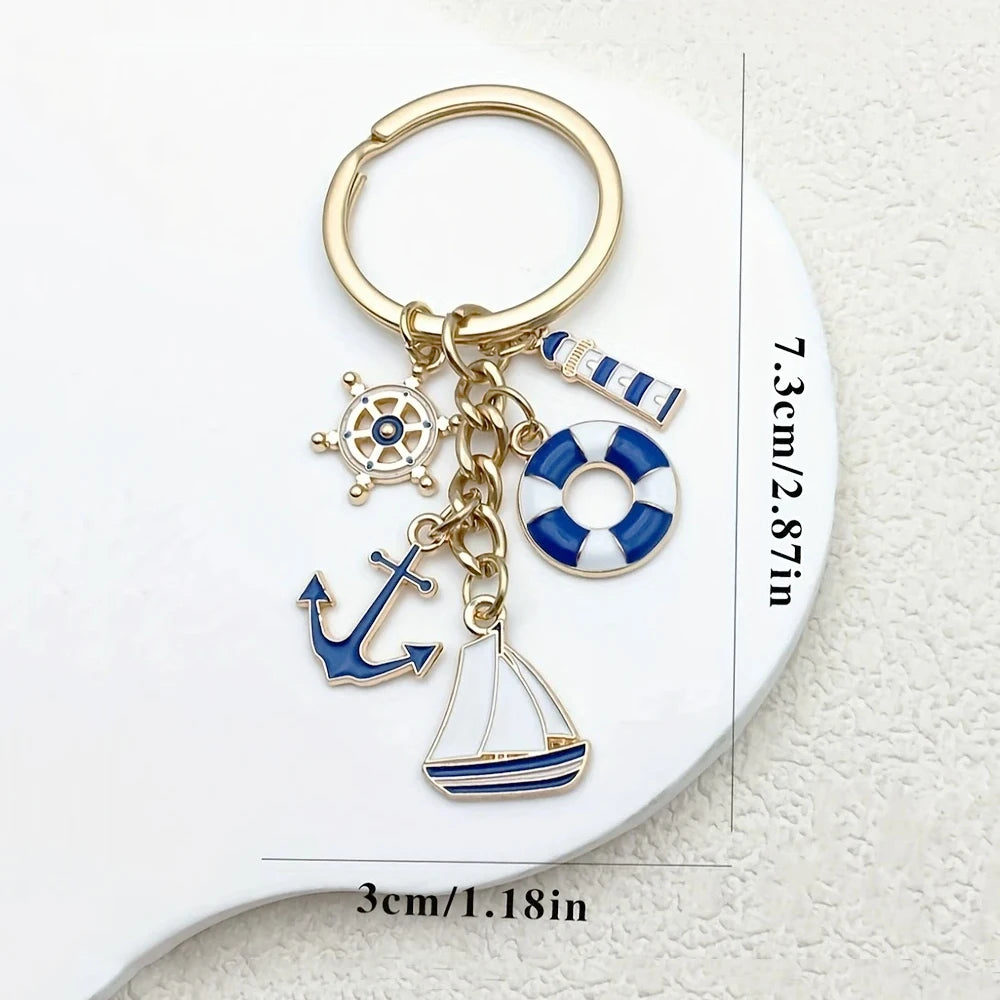 Nautical Theme Keychain Metal Boat Anchor Sailboat Life Buoy Pendant Keyrings Student Backpack Ornaments Boy Girl Souvenir Gift