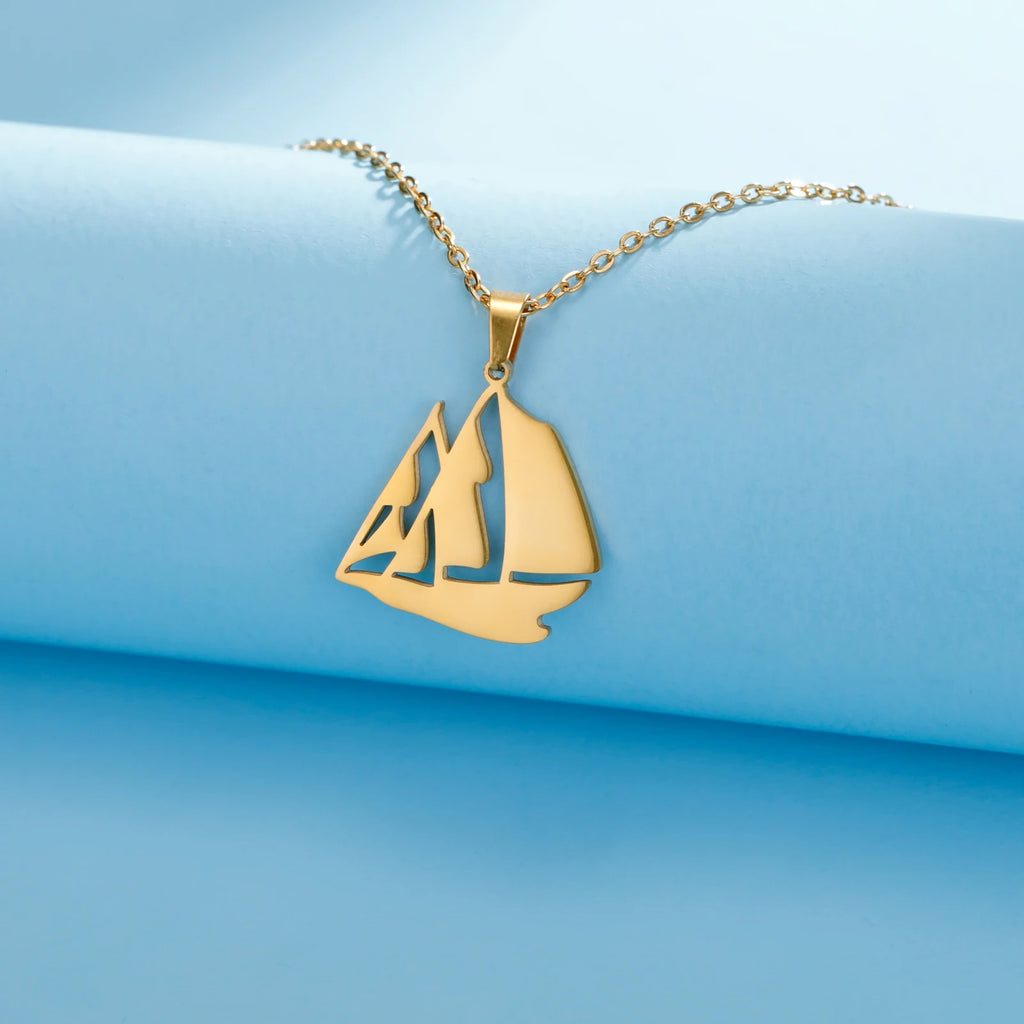 Sail Boat Necklace Ocean Sea Chain Sailor Ship Gift For Woman Men Pendant Gold Color Stainless Steel Fashion Trend Jewelry