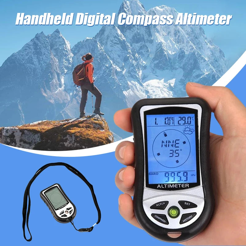 6-in-1 Outdoor Multifunction Digital Meter Handheld Altimeter/Barometer/Compass/Thermometer for Hiking Camping Portable  Design