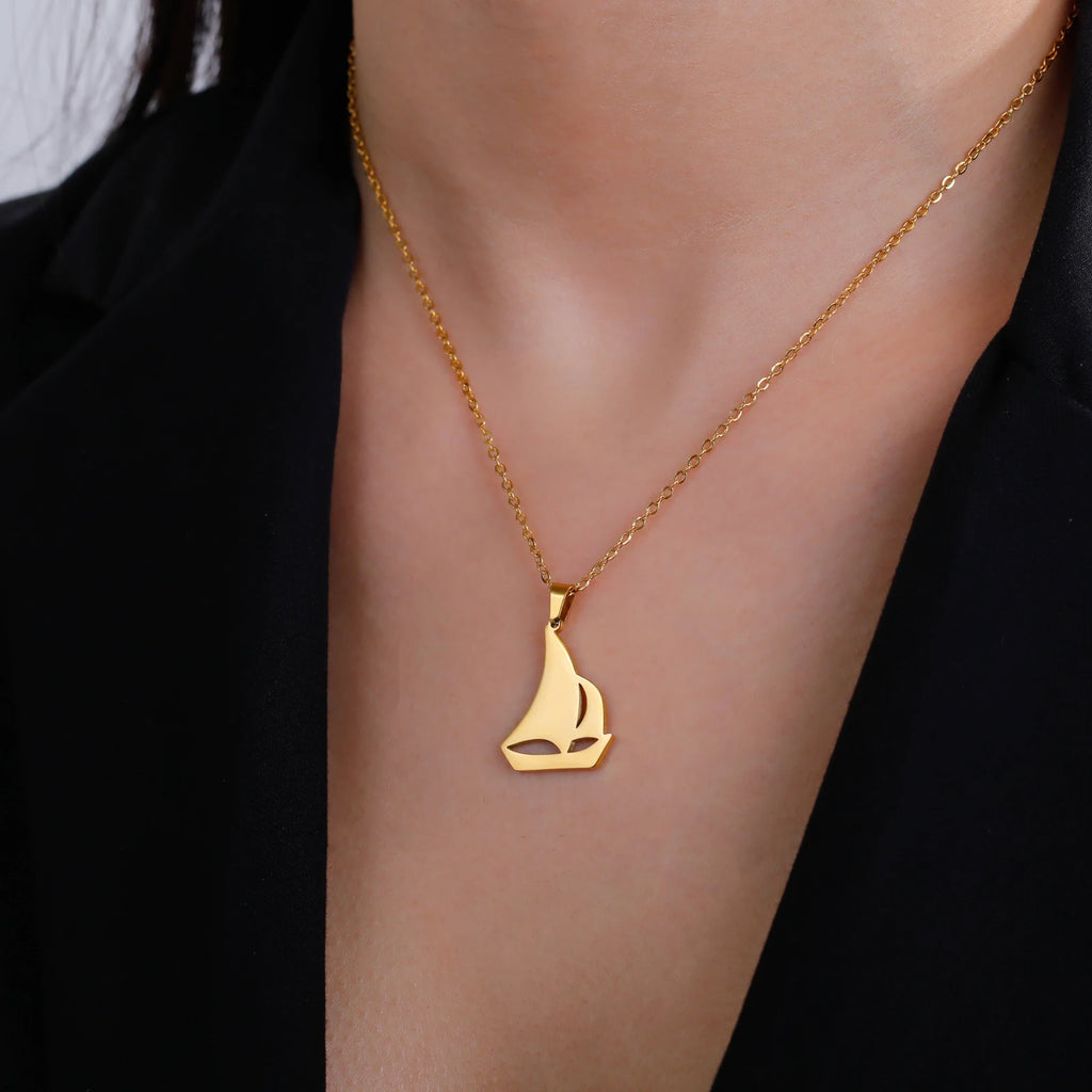 Sail Boat Necklace Ocean Sea Chain Sailor Ship Gift For Woman Men Pendant Gold Color Stainless Steel Fashion Trend Jewelry
