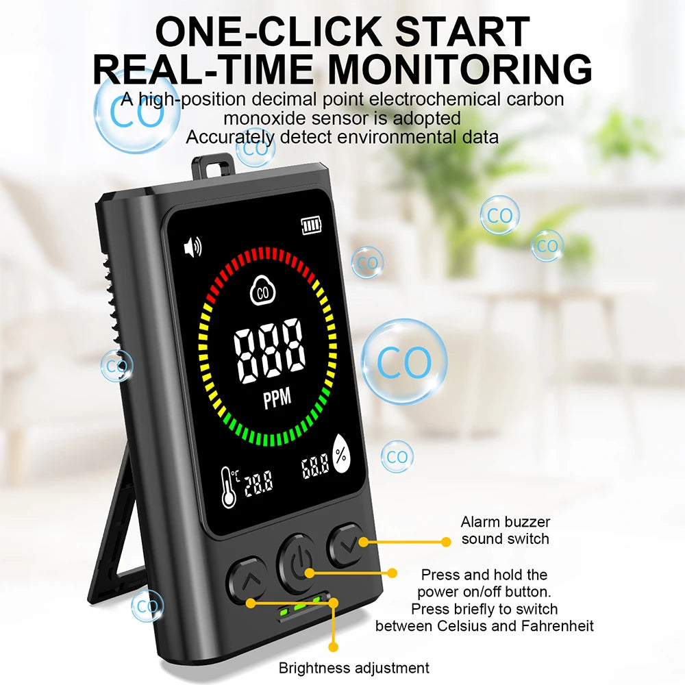 Portable Carbon Monoxide Detector Rechargeable Digital Carbon Monoxide Alarm Suitable for homes, garages and offices etc.