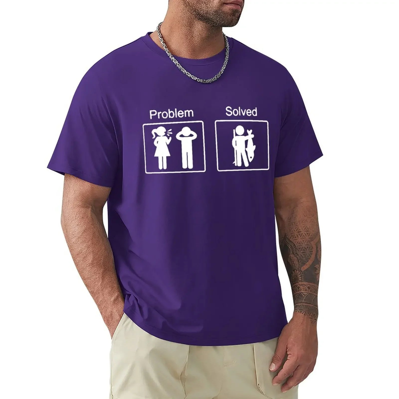 Funny Birthday Gifts Problem Solved T-shirt For Men Fishinger Fisherman Comedy Father Dad Cotton T Shirt Tshirt Summer Tops Tee
