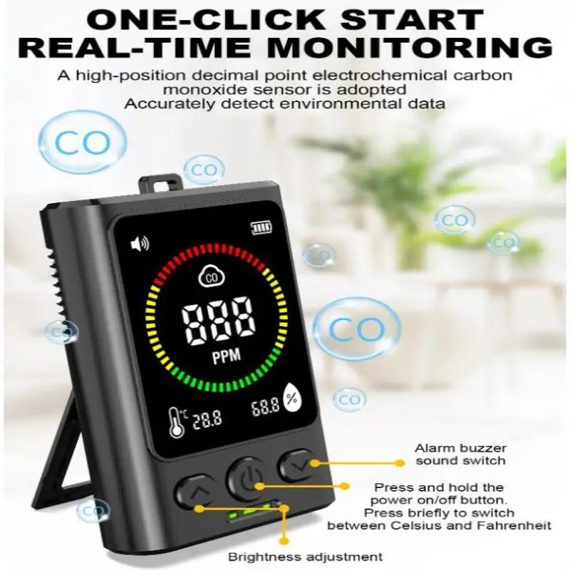 Advanced 3-in-1 Carbon Monoxide Detection Device; Portable and Perfect for Homes, Garages, Offices.