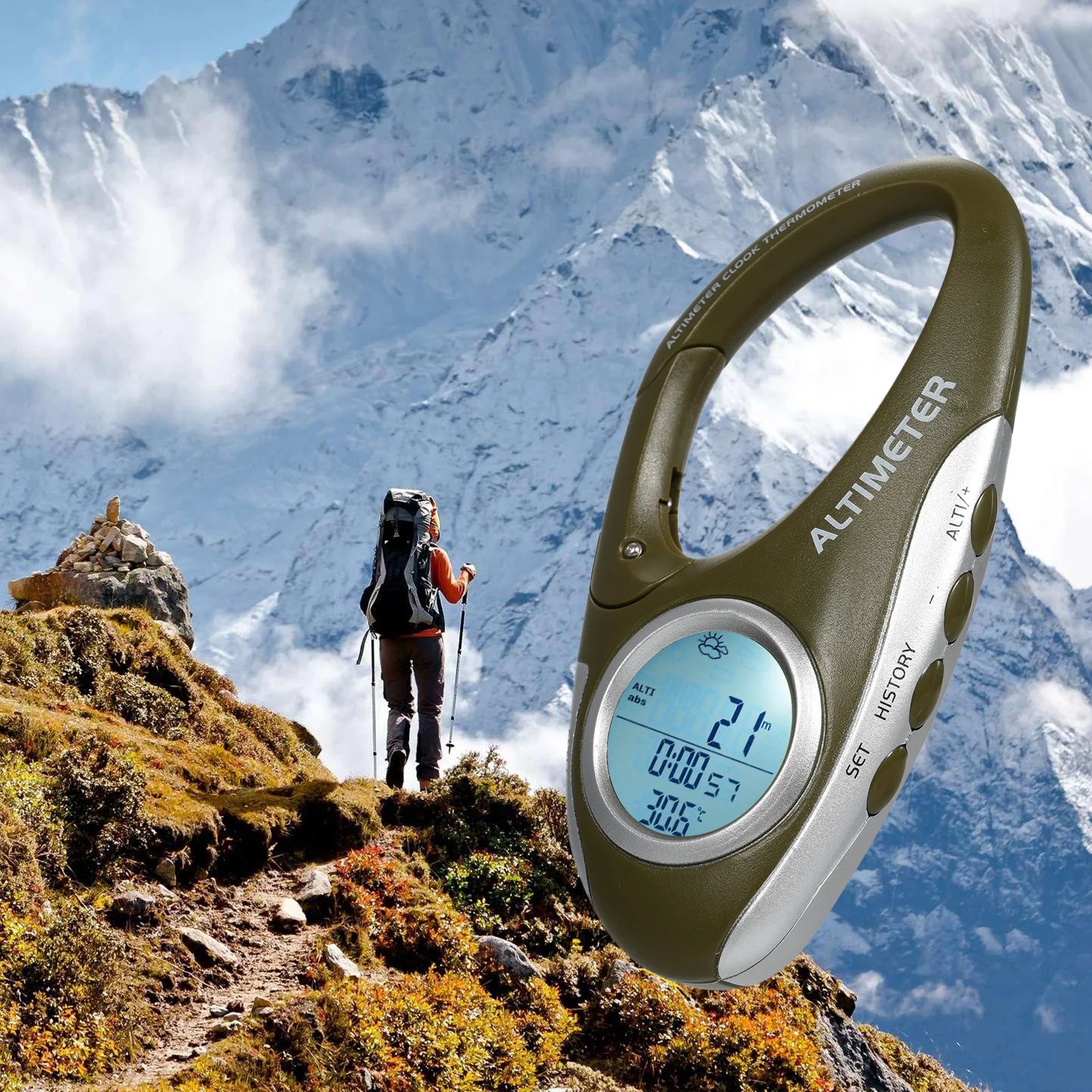 DA101 Barometer Altimeter Thermometer with Backlight Display Digital Altitude Monitor Weather Forecast Pedometer