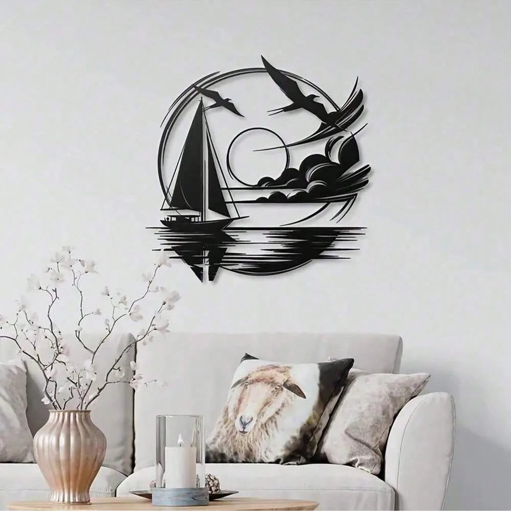 Nautical Home Gift Idea - Waterproof Sailboat Metal Wall Decoration for Modern Spaces