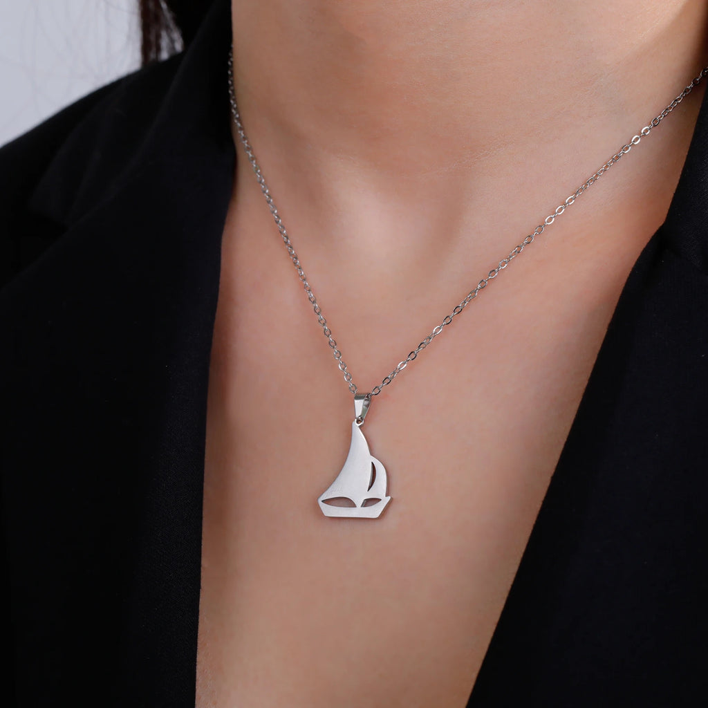 Sail Boat Necklace Ocean Sea Chain Sailor Ship Gift For Woman Men Pendant Gold Color Stainless Steel Fashion Trend Jewelry