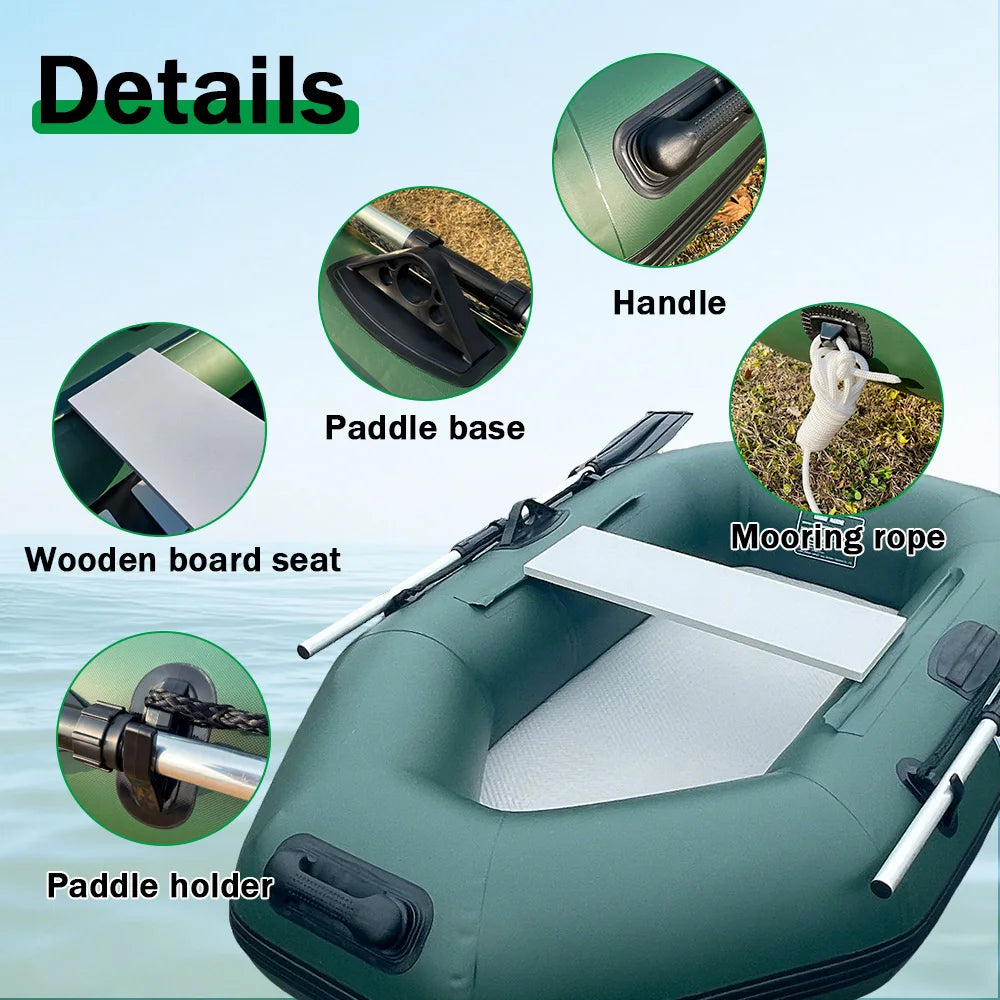 Inflatable Boat Raft Set, 1 Person Fishing Kayak, Force Rowing Canoe, Folding Dinghy with Free Accessories