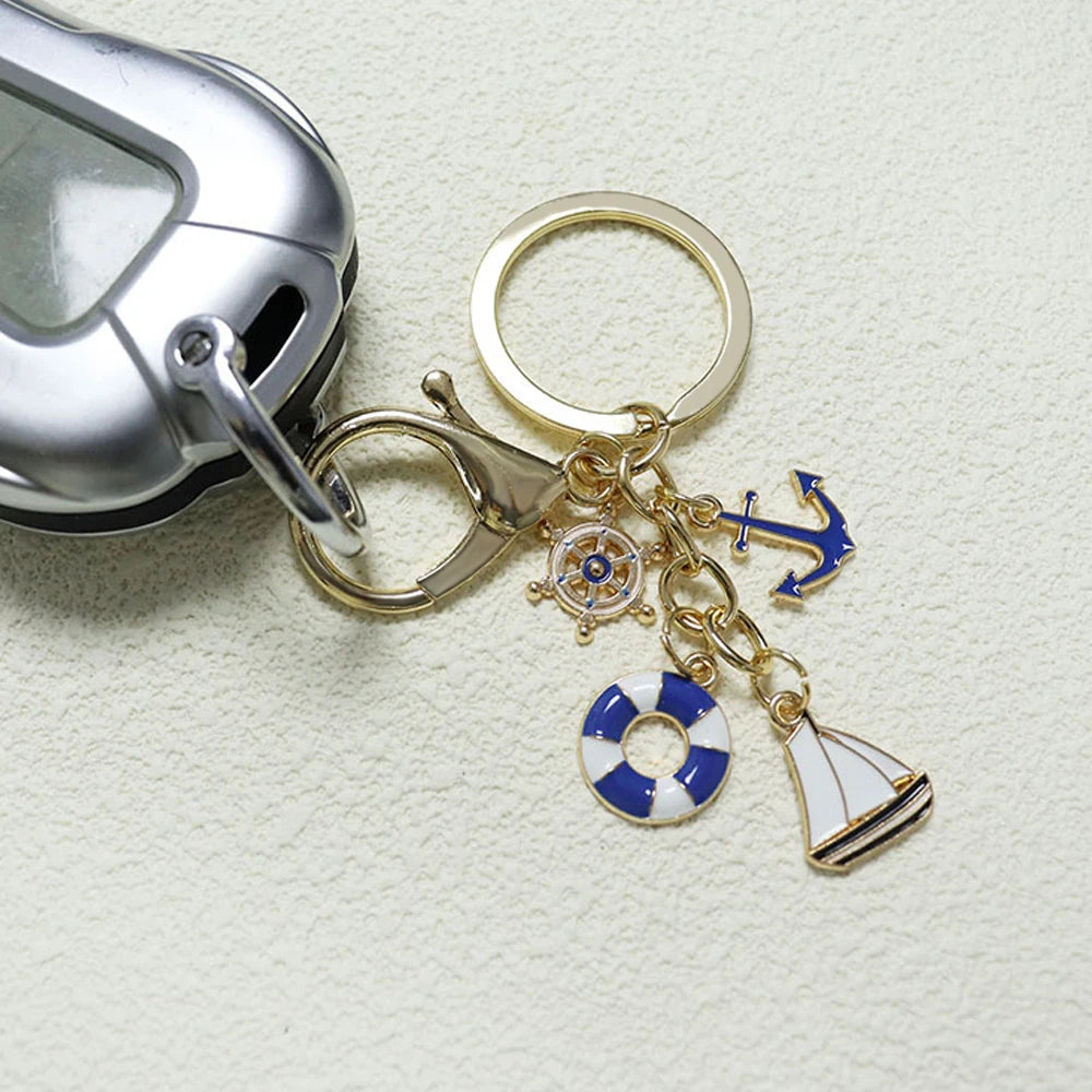 Nautical Theme Keychain Metal Boat Anchor Sailboat Life Buoy Pendant Keyrings Student Backpack Ornaments Boy Girl Souvenir Gift