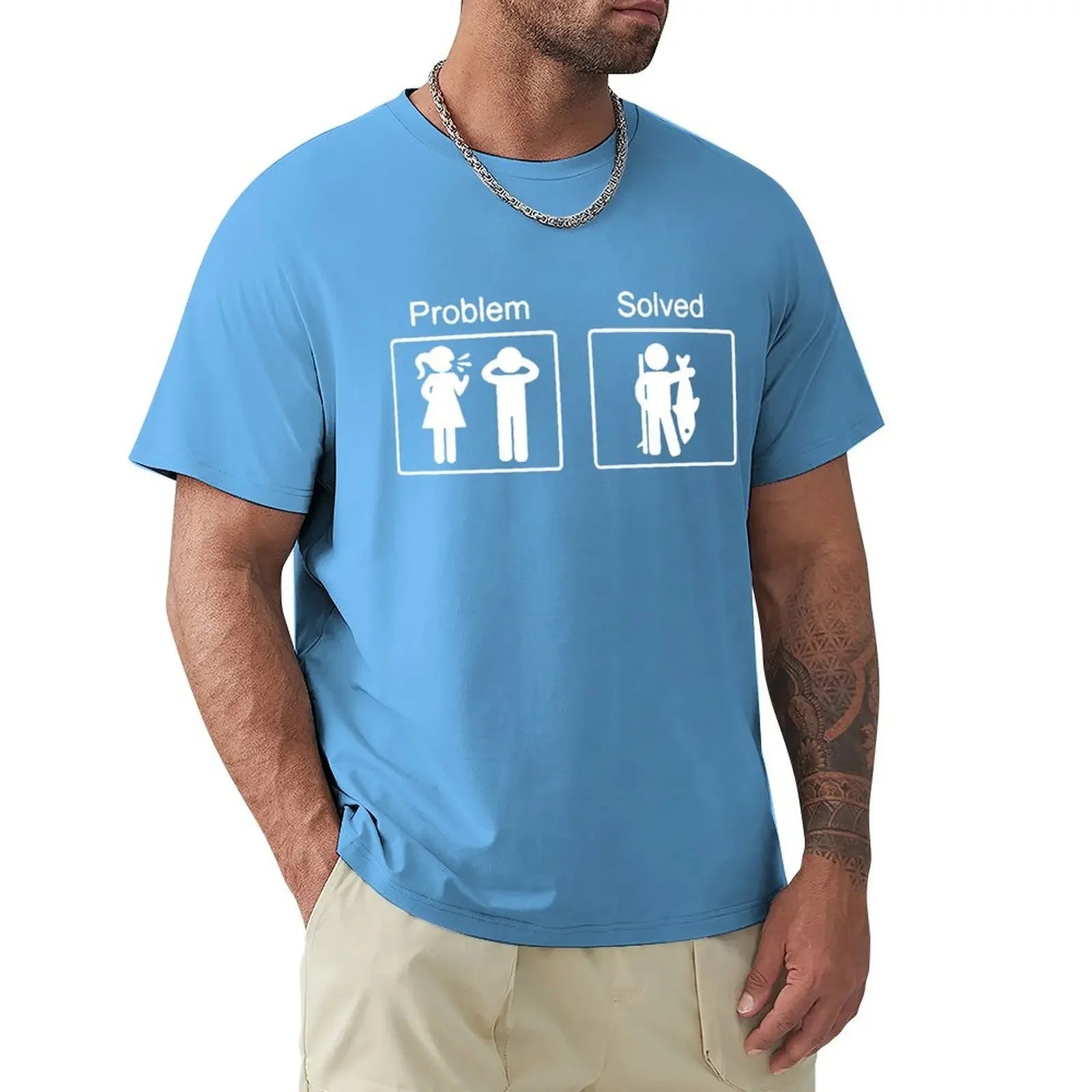 Funny Birthday Gifts Problem Solved T-shirt For Men Fishinger Fisherman Comedy Father Dad Cotton T Shirt Tshirt Summer Tops Tee