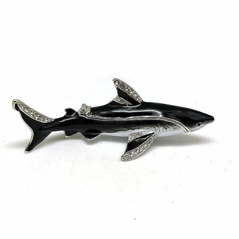 SHINNYGIFTS Hand Painted Enameled Shark Decorative Hinged Jewelry Trinket Box Unique Gift for Family