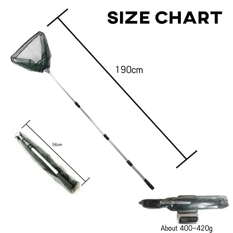 Retractable Landing Fishing Net 190cm Aluminum Alloy Telescopic Fishing Net Foldable Sea Mesh Brail For Carp Fly Fishing