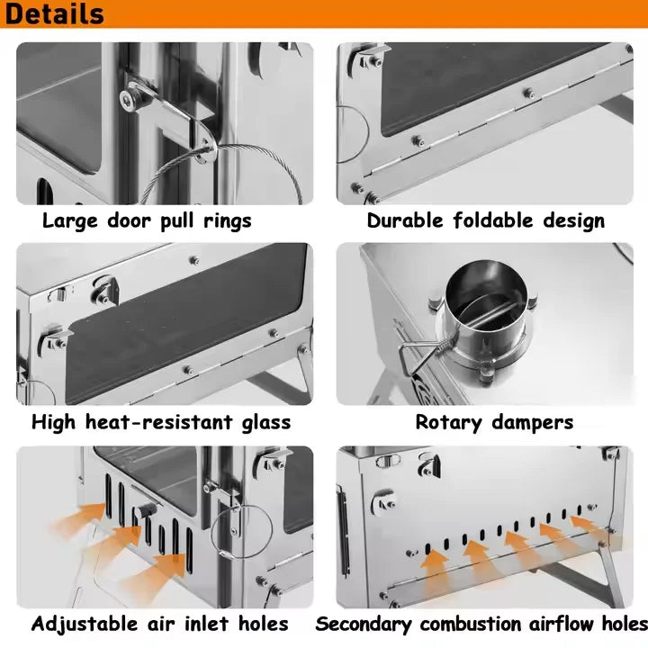 Hot Tent Stove Outdoor Cooking Wood Burning Stove Sauna Stoves For Camping Hunting Boiling Heating Customization