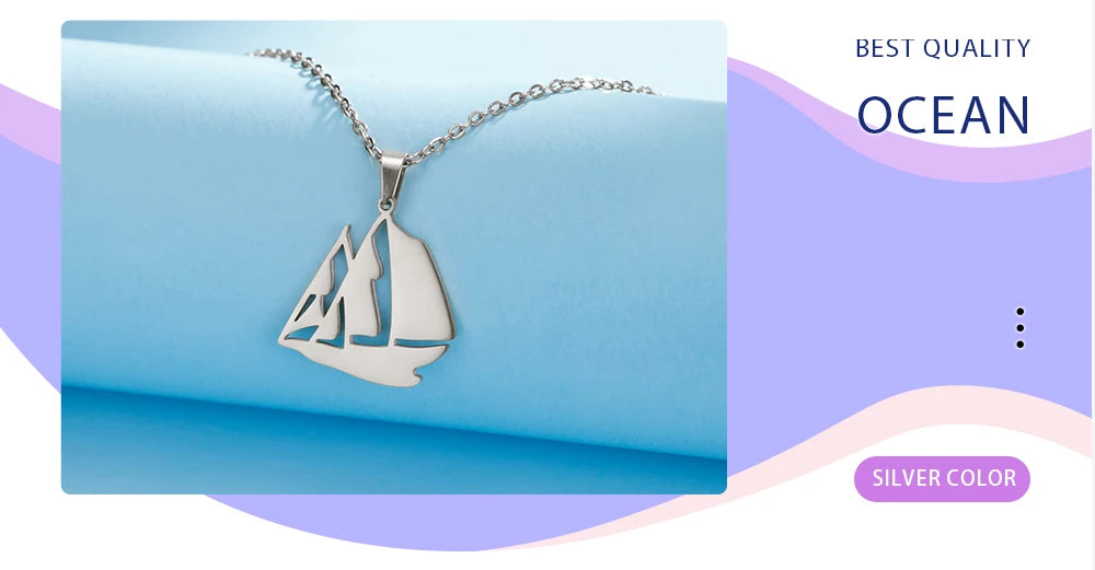 Sail Boat Necklace Ocean Sea Chain Sailor Ship Gift For Woman Men Pendant Gold Color Stainless Steel Fashion Trend Jewelry