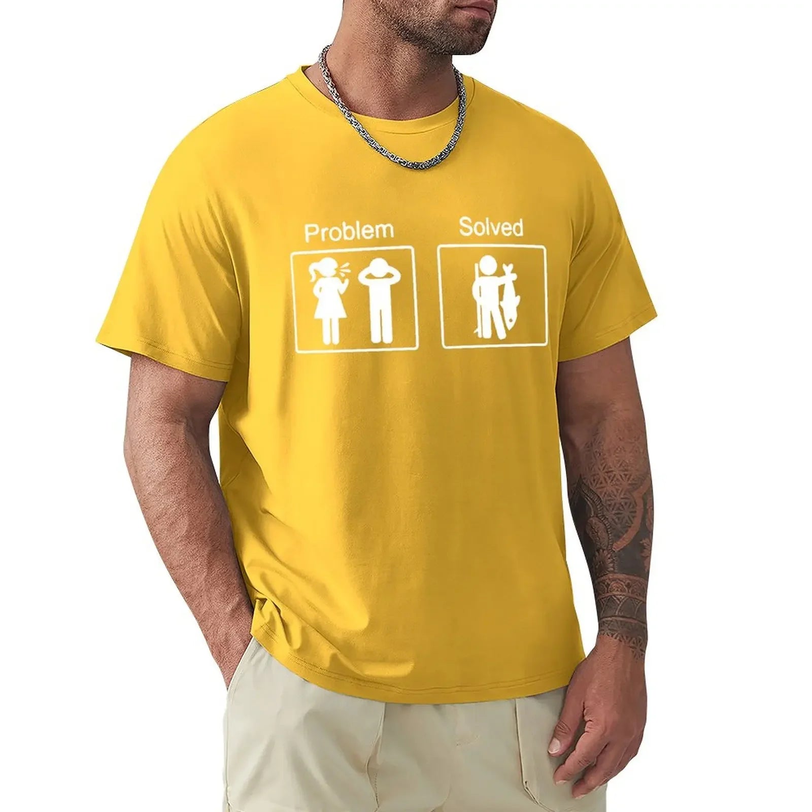 Funny Birthday Gifts Problem Solved T-shirt For Men Fishinger Fisherman Comedy Father Dad Cotton T Shirt Tshirt Summer Tops Tee