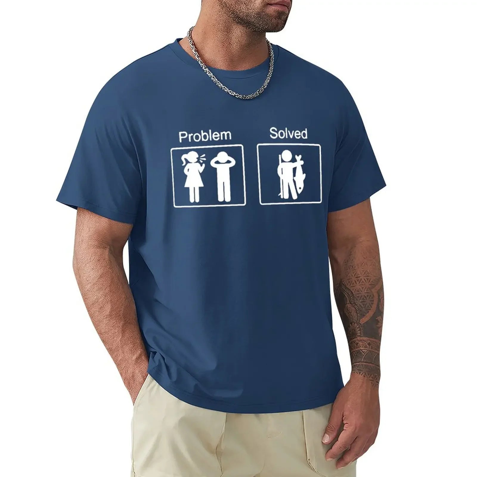 Funny Birthday Gifts Problem Solved T-shirt For Men Fishinger Fisherman Comedy Father Dad Cotton T Shirt Tshirt Summer Tops Tee