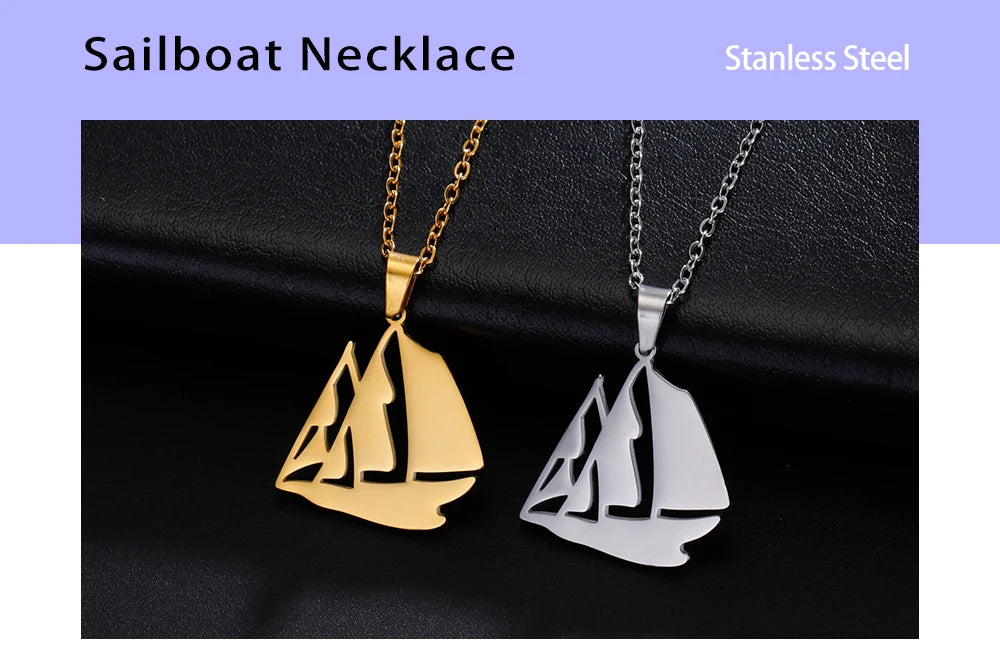 Sail Boat Necklace Ocean Sea Chain Sailor Ship Gift For Woman Men Pendant Gold Color Stainless Steel Fashion Trend Jewelry