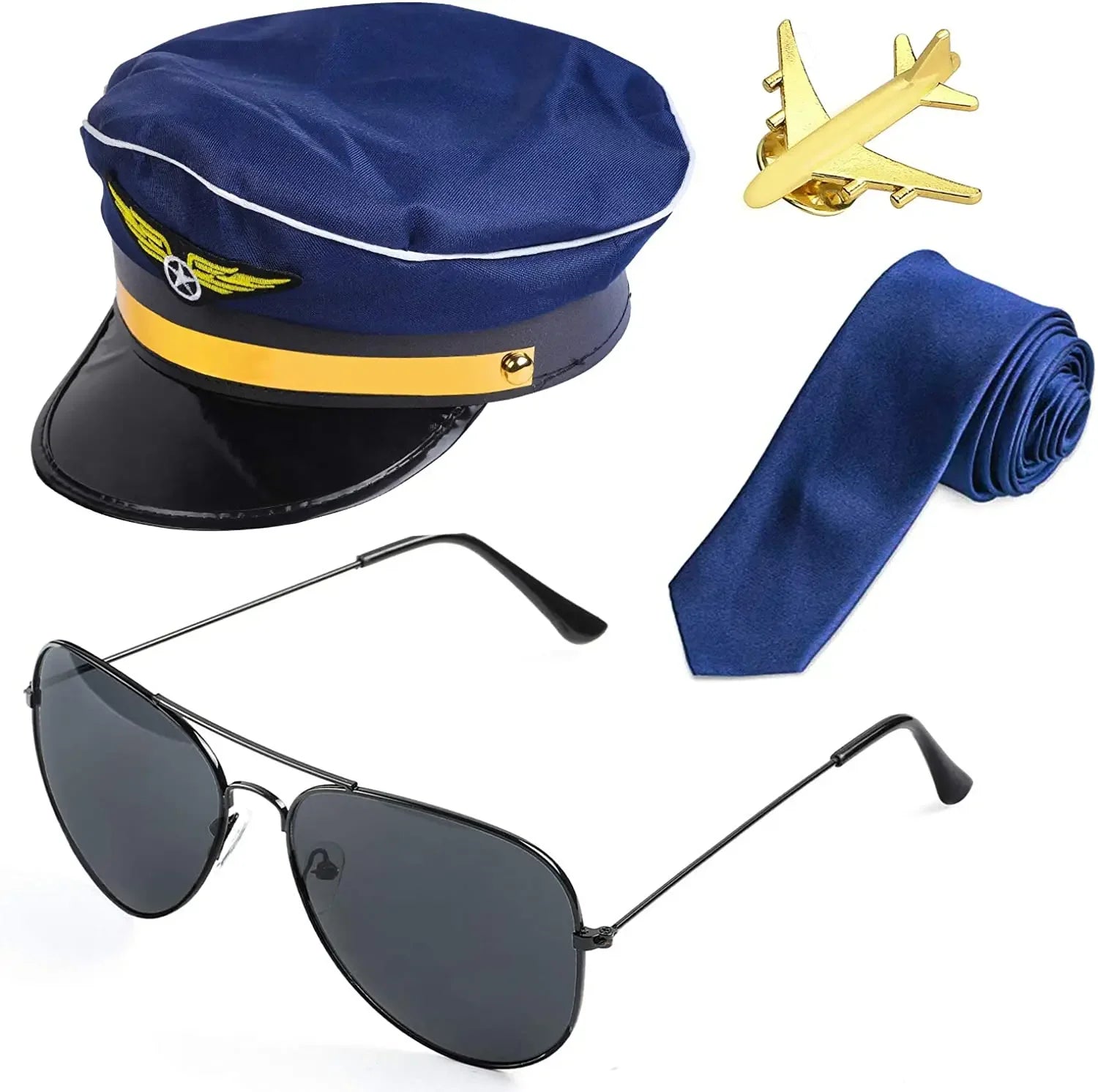 Airline Pilot Captain Costume Kit Pilot Dress Up Accessory Set with Aviator Sunglasses Larp Gangster Medieval Accessories