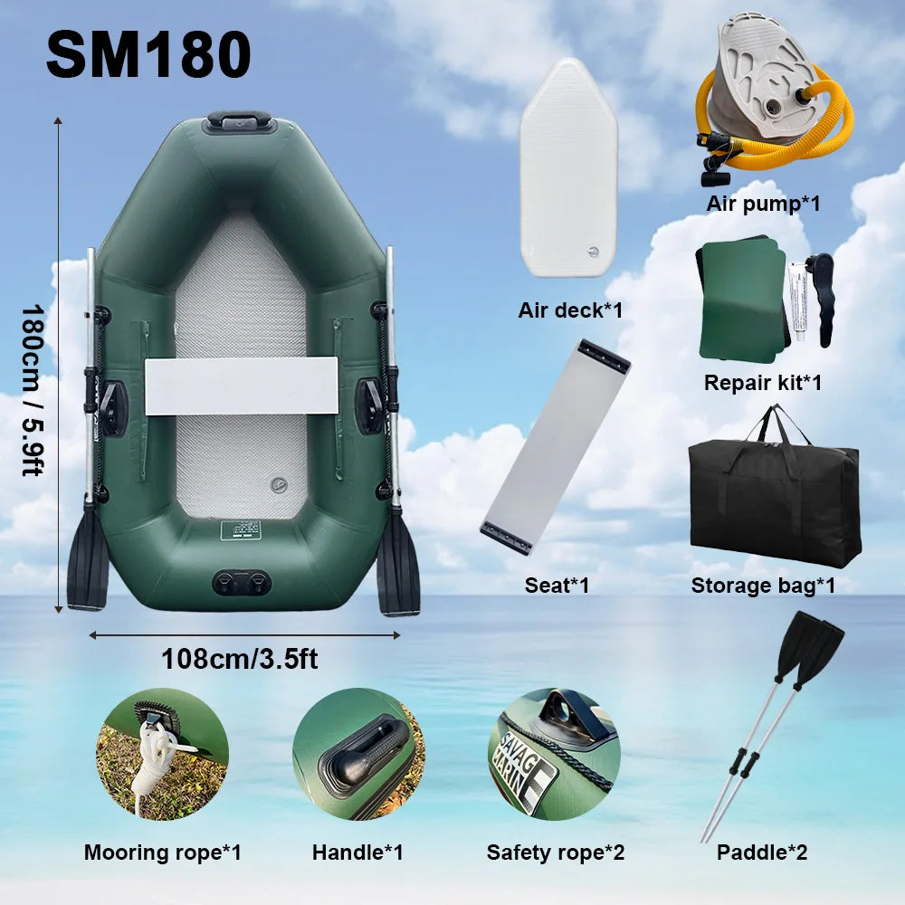 Inflatable Boat Raft Set, 1 Person Fishing Kayak, Force Rowing Canoe, Folding Dinghy with Free Accessories