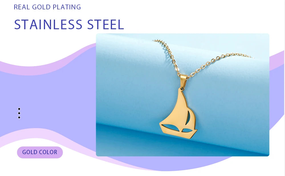 Sail Boat Necklace Ocean Sea Chain Sailor Ship Gift For Woman Men Pendant Gold Color Stainless Steel Fashion Trend Jewelry