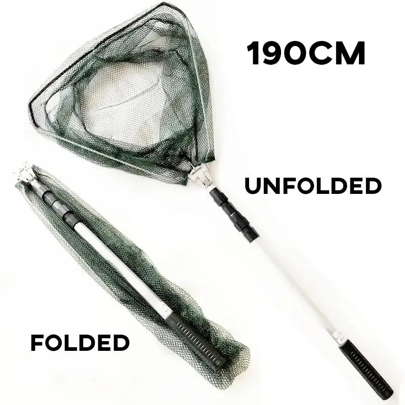 Retractable Landing Fishing Net 190cm Aluminum Alloy Telescopic Fishing Net Foldable Sea Mesh Brail For Carp Fly Fishing