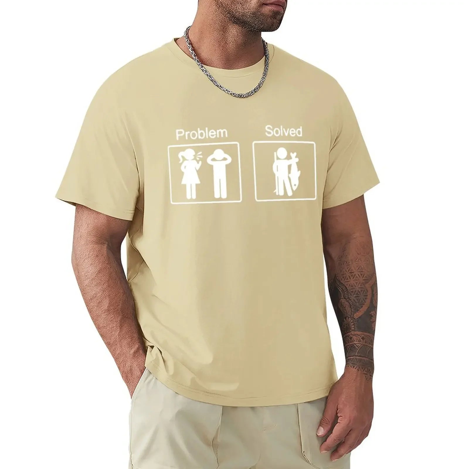 Funny Birthday Gifts Problem Solved T-shirt For Men Fishinger Fisherman Comedy Father Dad Cotton T Shirt Tshirt Summer Tops Tee