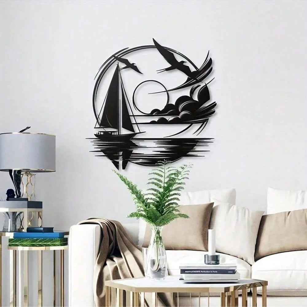 Nautical Home Gift Idea - Waterproof Sailboat Metal Wall Decoration for Modern Spaces