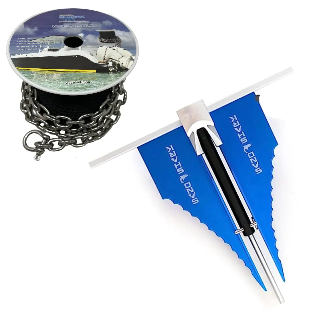 SandShark Premium Fluke Anchor-Retractable Shaft Easy Storage-Aluminum Pontoon Boat Anchor Jet Ski Anchor. Boats<30 ft. Sand Anchor for Boat Boat Anchor Kit Lightweight. (Boat Anchor-Line-Chain)