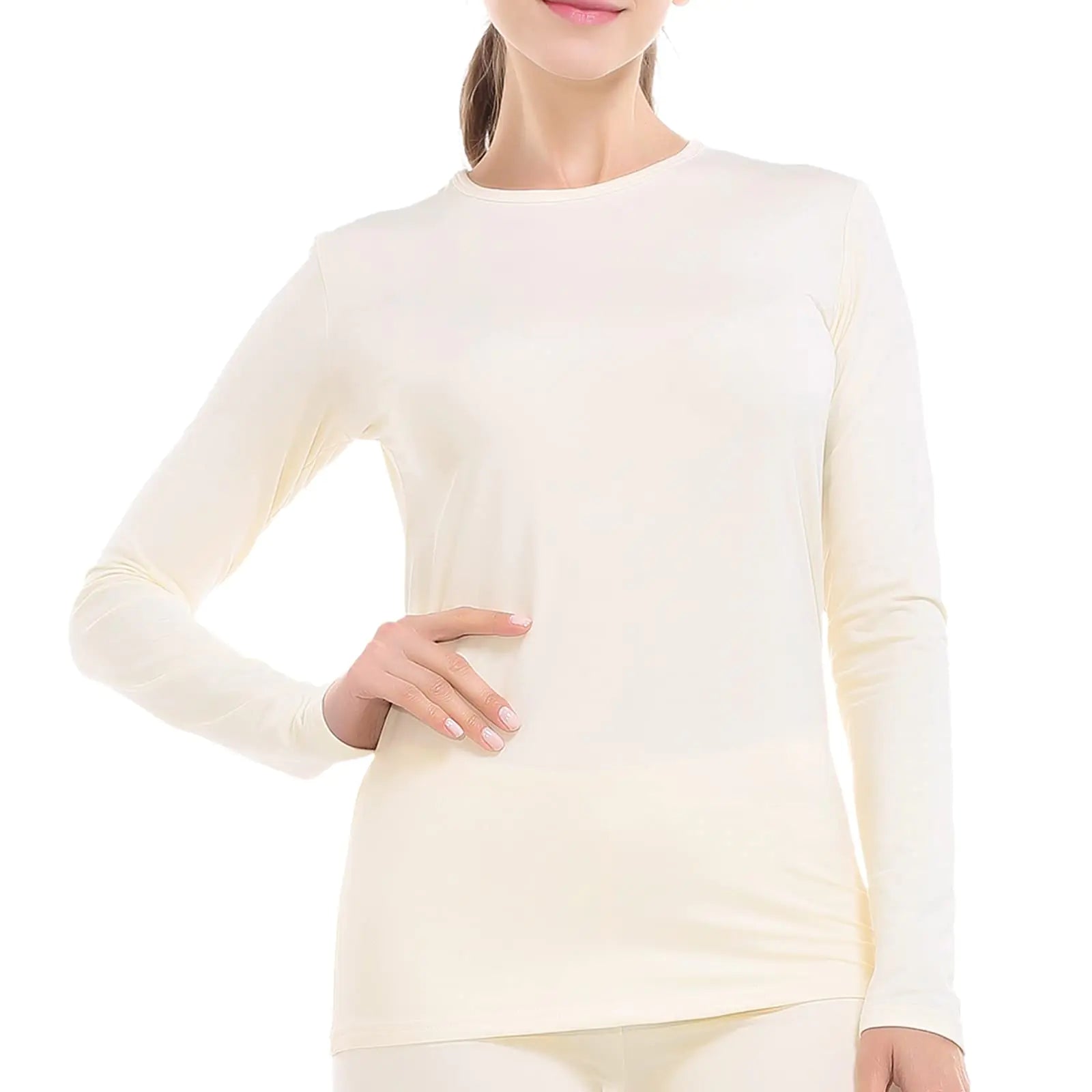 Subuteay Thermal Tops Fleece Lining Long Sleeve Thermal Pilots Womens Beige XX-Large